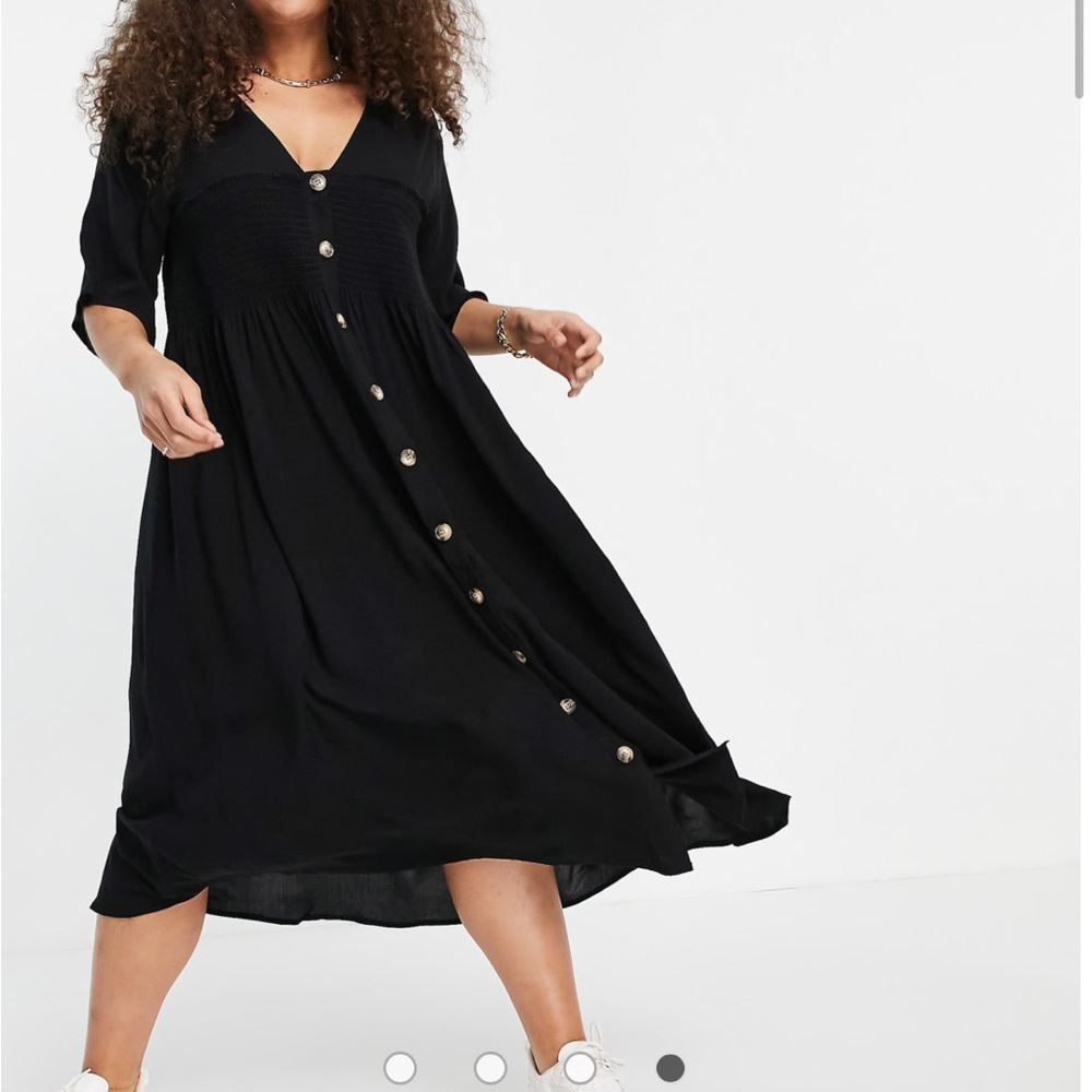 ASOS Curve Black Midi Dress with Button Detail - Picture 3 of 7